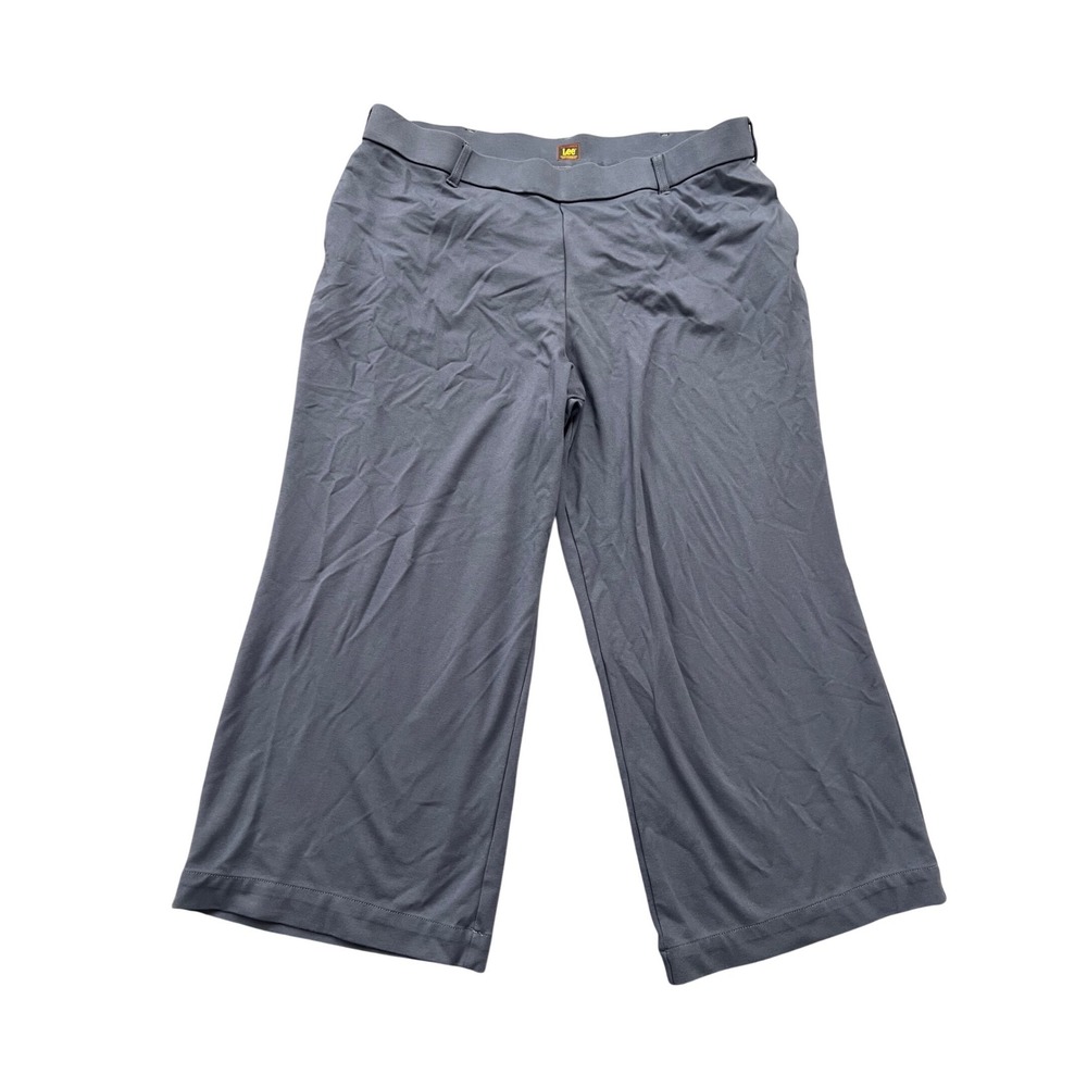Lee Wide Leg Pull On Pants Women 22W Gray Blue Smarter Fit Cropped Professional